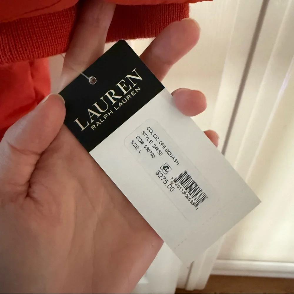 Lauren Ralph Lauren Orange Puffer Coat with Faux Fur Trim Hood - Picture 4 of 9